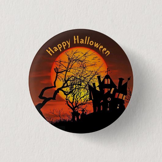 Halloween, foto van volle maan ronde button 3,2 cm (Voorkant)