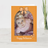 Halloween Fotoboog Sinaasappel Gingham Bow Polka D Kaart (Voorkant)