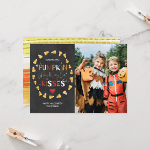 Halloween-fotokaart   Pompoenen en snoepgoed Kaart