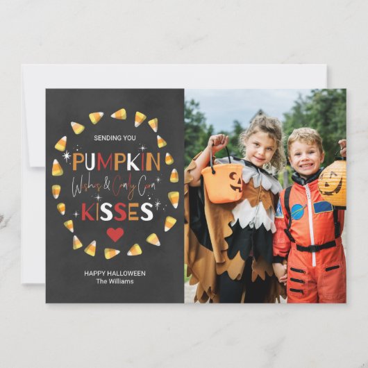 Halloween-fotokaart | Pompoenwensen & Candy Corn Kaart (Voorkant)