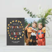 Halloween-fotokaart | Pompoenwensen & Candy Corn Kaart (Staand voorkant)