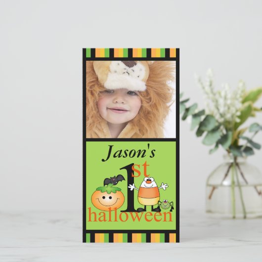 Halloween Fotokaart voor Baby's 1e Verjaardag (Staand voorkant)