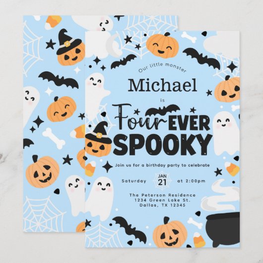 Halloween Four Ever Spooky 4th Birthday Party Kaart (Voorkant / Achterkant)