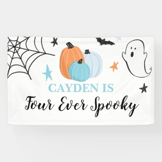 Halloween Four Ever Spooky pompoenen 4e Verjaardag Spandoek (Horizontaal)