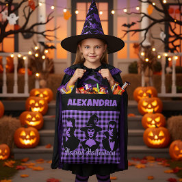 Halloween Frankenstein Heks Vampier Paars Plaid Tote Bag