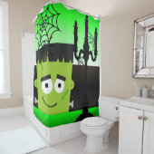 Halloween Frankenstein Spider Webs Candelabra Douchegordijn (In situ)