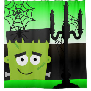 Halloween Frankenstein Spider Webs Candelabra Douchegordijn