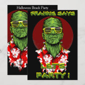 halloween frankenstein - uitnodiging voor strandpa (Voorkant / Achterkant)