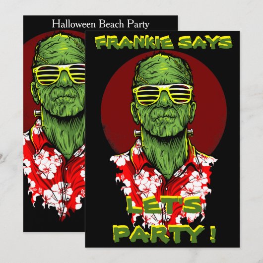 halloween frankenstein - uitnodiging voor strandpa (Voorkant / Achterkant)