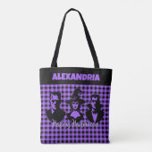 Halloween Frankenstein Witch Vampire Purple Plaid Tote Bag (Achterkant)