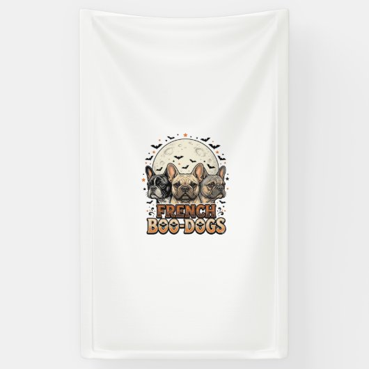 Halloween Franse Boo Honden Grappige Vintage_1 Spandoek (Verticaal)