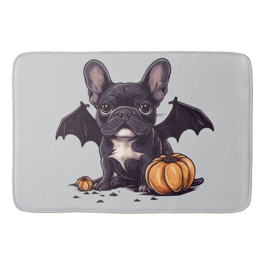 Halloween Franse Bulldog Bat Wings Pumpkins Badmat (Voorkant)