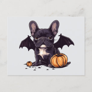 Halloween Franse Bulldog Bat Wings Pumpkins Briefkaart
