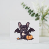 Halloween Franse Bulldog Bat Wings Pumpkins Briefkaart (Staand voorkant)