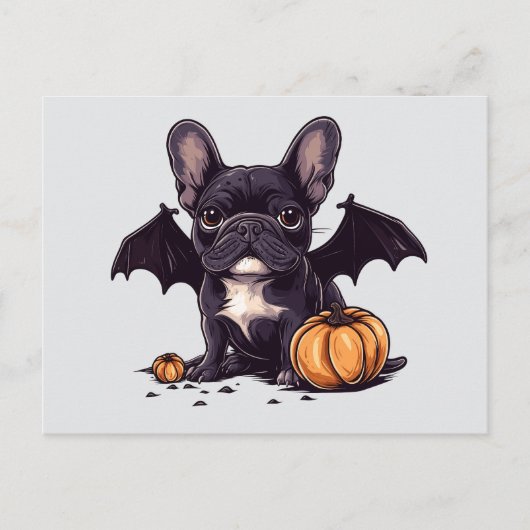 Halloween Franse Bulldog Bat Wings Pumpkins Briefkaart (Voorkant)