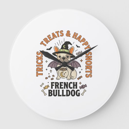 Halloween Franse Bulldog Grappenmaker Grote Klok (Voorkant)