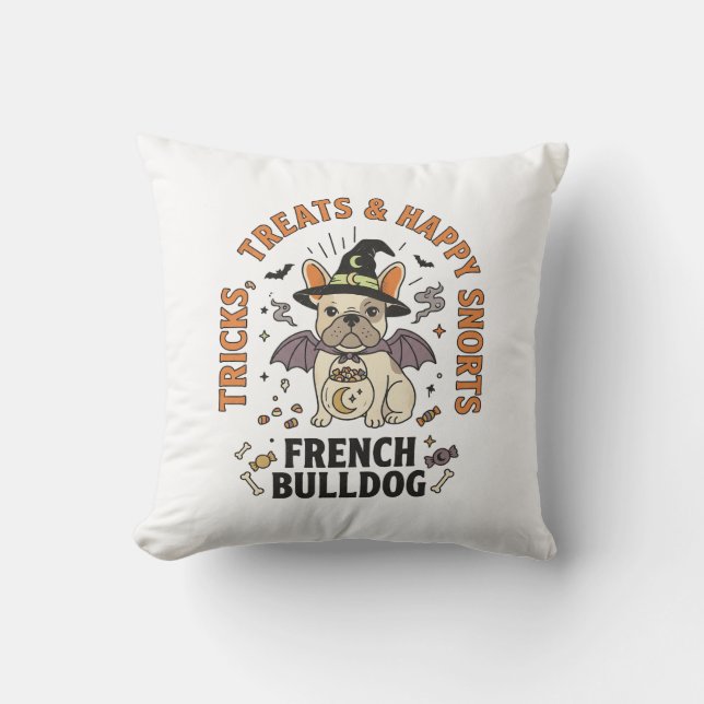 Halloween Franse Bulldog Grappenmaker Kussen (Voorkant)