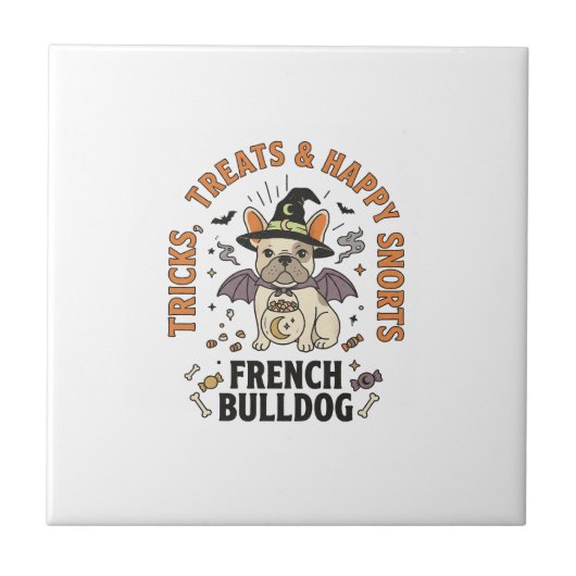 Halloween Franse Bulldog Grappenmaker Tegeltje (Voorkant)