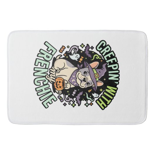 Halloween Franse Bulldog Griezelige Gezel Badmat (Voorkant)