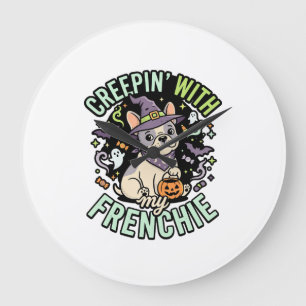 Halloween Franse Bulldog Griezelige Gezel Grote Klok