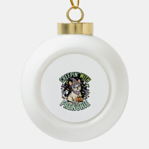 Halloween Franse Bulldog Griezelige Gezel Keramische Bal Ornament