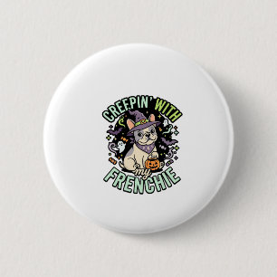 Halloween Franse Bulldog Griezelige Gezel Ronde Button 5,7 Cm