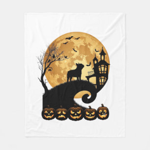Halloween Franse Bulldog Maan Griezelige Pompoenen Fleece Deken