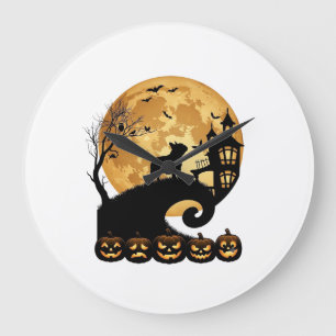 Halloween Franse Bulldog Maan Griezelige Pompoenen Grote Klok