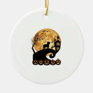 Halloween Franse Bulldog Maan Griezelige Pompoenen Keramisch Ornament