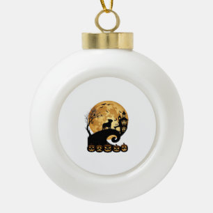 Halloween Franse Bulldog Maan Griezelige Pompoenen Keramische Bal Ornament