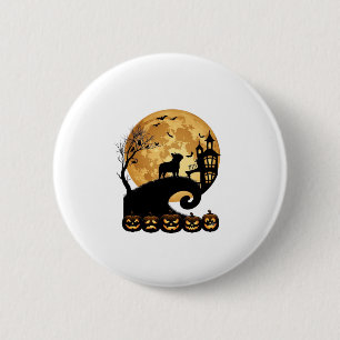 Halloween Franse Bulldog Maan Griezelige Pompoenen Ronde Button 5,7 Cm
