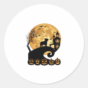 Halloween Franse Bulldog Maan Griezelige Pompoenen Ronde Sticker