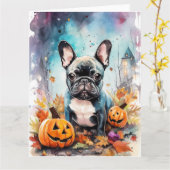 Halloween Franse Bulldog Met Pompoenen Eng Kaart (Gele Bloem)
