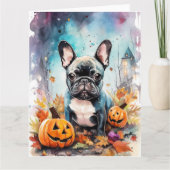 Halloween Franse Bulldog Met Pompoenen Eng Kaart (Voorkant)