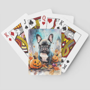 Halloween Franse Bulldog Met Pompoenen Eng Pokerkaarten