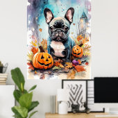 Halloween Franse Bulldog Met Pompoenen Eng Poster (Thuiskantoor)
