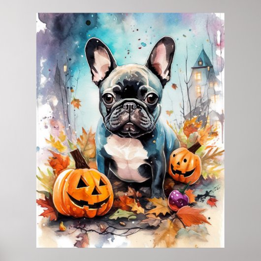 Halloween Franse Bulldog Met Pompoenen Eng Poster (Voorkant)