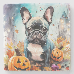 Halloween Franse Bulldog Met Pompoenen Eng Stenen Onderzetter