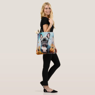 Halloween Franse Bulldog Met Pompoenen Eng Tote Bag