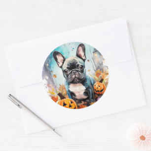 Halloween Franse Bulldog Met Pompoenen Griezelen Ronde Sticker