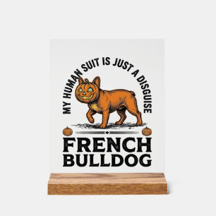 Halloween Franse Bulldog Pompoen Kostuum Shirt_1 Acryl Bord