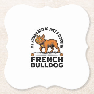 Halloween Franse Bulldog Pompoen Kostuum Shirt_1 Kartonnen Onderzetters