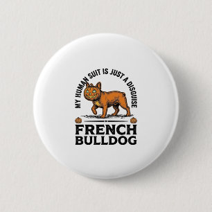 Halloween Franse Bulldog Pompoen Kostuum Shirt_1 Ronde Button 5,7 Cm