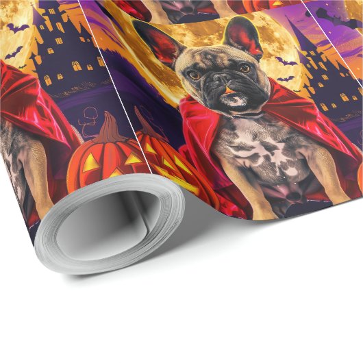 Halloween Franse Bulldog Vampire Pumpkins eng Cadeaupapier (Rol Hoek)