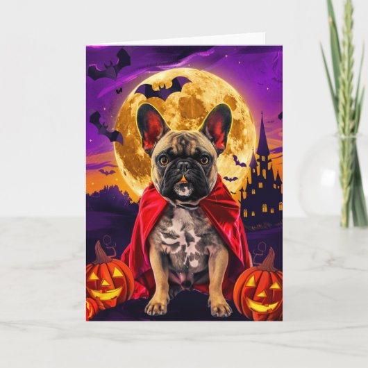 Halloween Franse Bulldog Vampire Pumpkins eng Kaart (Voorkant)