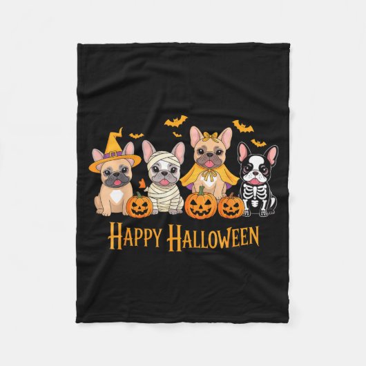 Halloween French Bulldog Dogs Pumpkin Funny  Fleece Deken (Voorkant)