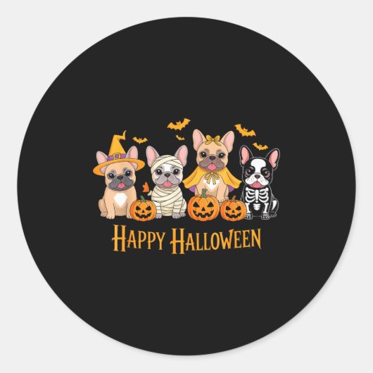 Halloween French Bulldog Dogs Pumpkin Funny Ronde Sticker (Voorkant)