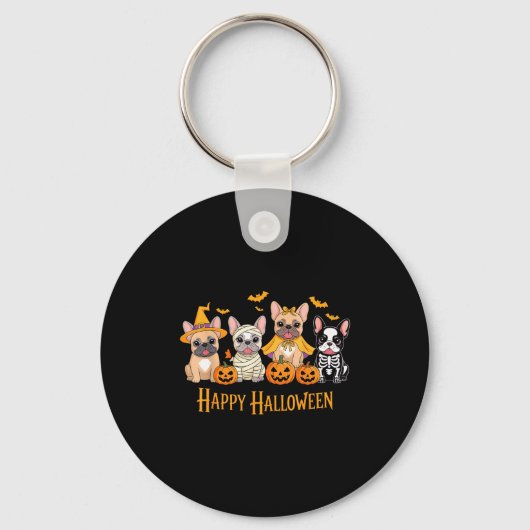 Halloween French Bulldog Dogs Pumpkin Funny Sleutelhanger (Voorkant)