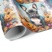 Halloween French bulldog met pompoenen eng Cadeaupapier (Rol Hoek)