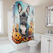 Halloween French bulldog met pompoenen eng Douchegordijn (In situ)